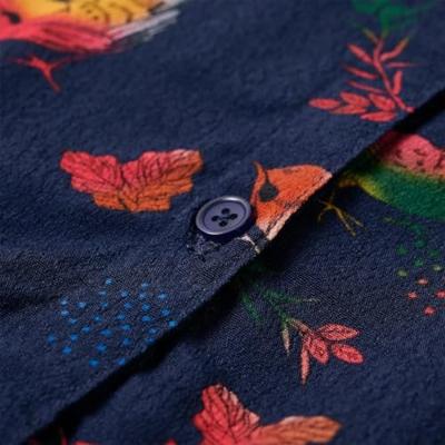 Kinderjurk met lange mouwen vogelprint 92 marineblauw