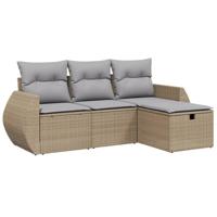 4-delige Loungeset met kussens poly rattan gemengd beige - thumbnail