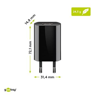 USB-A-adapter - USB-A-lader - 1 poorts - Slim - 1000mA - Zwart