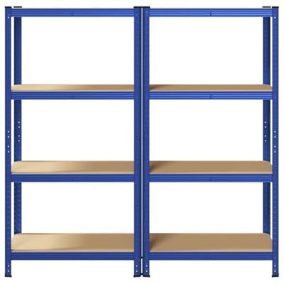Opbergrekken 4-laags 2 st staal & bewerkt hout blauw