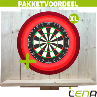 Lena Professional Dartbord + Lena Dartbordverlichting Deluxe XL Rood + Lena Wooden Wall Protector