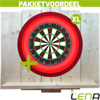 Lena Professional Dartbord + Lena Dartbordverlichting Deluxe XL Rood + Lena Wooden Wall Protector - thumbnail