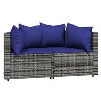 3-delige Loungeset met kussens poly rattan grijs - thumbnail