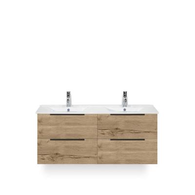 Seville Badmeubelset 120 cm - 4 laden Natuur Eiken Edge greep - Wastafel Enjoy Dubbel