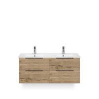 Seville Badmeubelset 120 cm - 4 laden Natuur Eiken Edge greep - Wastafel Enjoy Dubbel - thumbnail