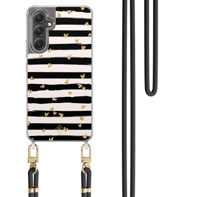 Samsung Galaxy A34 hoesje met zwart koord - Hart streepjes