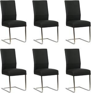 Set van 6 Zwarte leren industriële eetkamerstoelen Remix - poot vierkant rvs - Toledo Leer Nero (zwart leer)