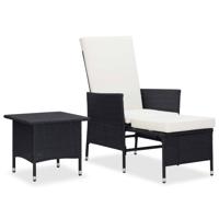 2-delige Loungeset met kussens poly rattan zwart - thumbnail