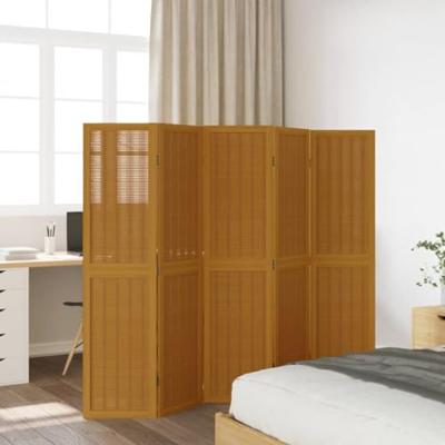 Kamerscherm met 5 panelen massief paulowniahout bruin