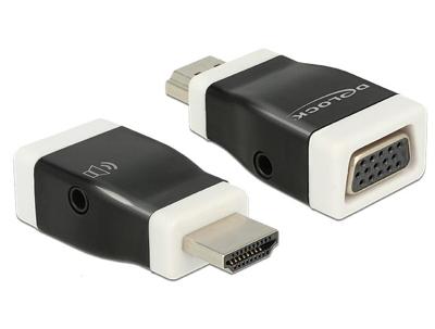 Delock 65586 HDMI / VGA Adapter [1x HDMI-stekker - 1x D-sub bus 15-polig] Zwart, Wit