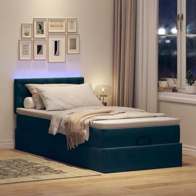 Ottoman bed met matras en LED's 100x200 cm fluweel donkerblauw