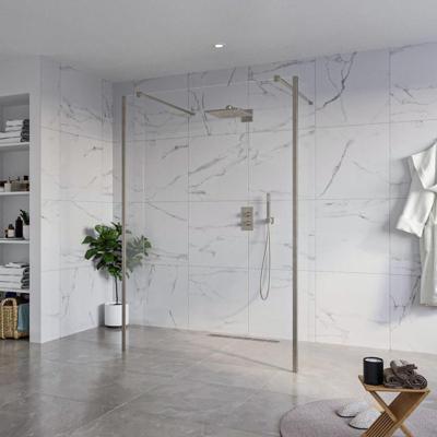 Fortifura Galeria Vrijstaande Inloopdouche - 140x200cm - Helder - antikalk - 8mm veiligheidsglas - 2 zijwanden 30cm - wandsteunen en hoekprofielen - Geborsteld Gunmetal PVD SW927771 2x/SW797916/SW797909 2x/SW798732 2x