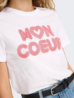 Only Onlariya Life Reg S/s Love Top Box Jrs T-shirt Korte Mouw Bright White Coeur