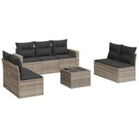8-delige Loungeset met kussens poly rattan lichtgrijs - thumbnail