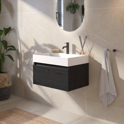 Saqu Gaia voorgemonteerd badmeubel met zwarte greeplijst incl. matte wastafel 60x45cm eiken zwart