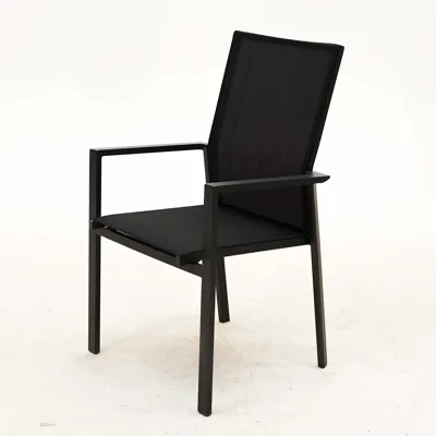 Tuinstoel Delia hoge rug alu text. zwart Tuinstoel Delia hoge rug alu text. zwart