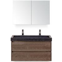 Dante Badmeubelset 100 cm - Tabacco - Wastafel Hardsteen Wit Lucca 2 Kraangaten met Spiegelkast - thumbnail