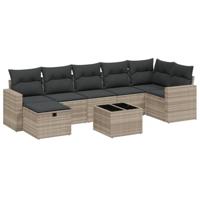 8-delige Loungeset met kussens poly rattan lichtgrijs - thumbnail
