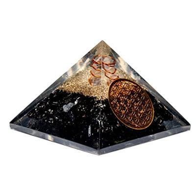 Kunsthars Toermalijn Piramide met Kristalpunt en Bloem des Levens