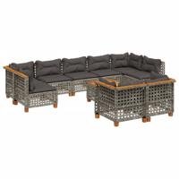 10-delige Loungeset met kussens poly rattan grijs - thumbnail