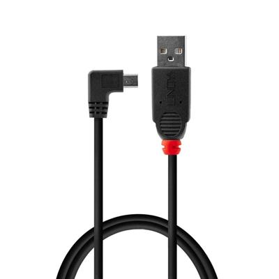 LINDY 31970 USB-kabel USB 2.0 USB-A stekker, USB-mini-B stekker 0.50 m Zwart Haakse kabeluitgang