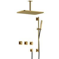 Hotbath Gal - GL106 - Inbouw Regendoucheset - Geborsteld Messing PVD - 2 Stopkranen - Thermostatisch - Plafondbuis 15 cm - Hoofddouche 270x400 mm - Staafhanddouche - Glijstang 900 mm - met GL106 - V02 - thumbnail