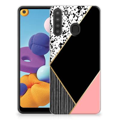 Samsung Galaxy A21 | TPU Hoesje | Zwart Roze Vormen