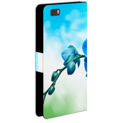 Huawei Ascend P8 Lite Hoesje Orchidee Blauw - Cadeau voor je Moeder | Portemonnee hoesje Huawei Ascend P8 Lite Hoesje Orchidee Blauw - Cadeau voor je Moeder | Portemonnee hoesje