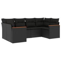 6-delige Loungeset met kussens poly rattan zwart - thumbnail