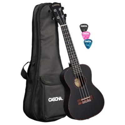 Cascha HH 2300L concert ukelele linkshandig zwart mahonie + tas