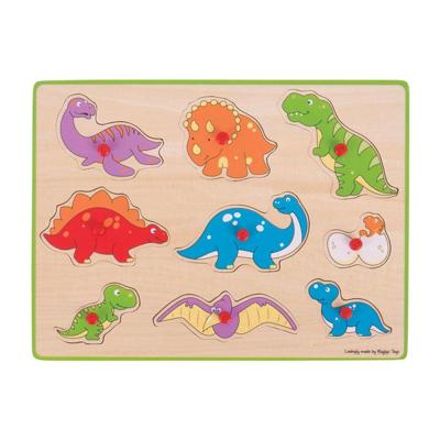Bigjigs houten noppenpuzzel dino's, 9dlg.