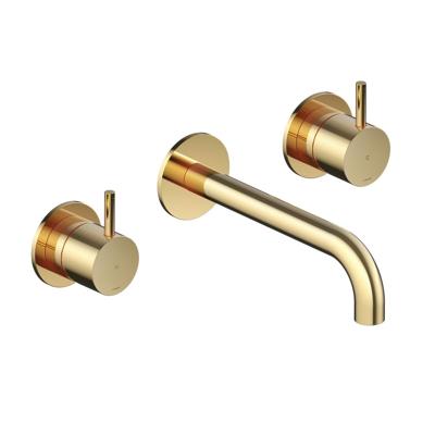 Wastafelmengkraan Hotbath Cobber Inbouw 2-hendel Gebogen 18 cm Gepolijst Messing Living Colours