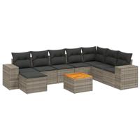 9-delige Loungeset met kussens poly rattan grijs - thumbnail