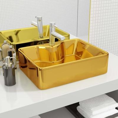 VidaXL Wastafel met kraangat 48x37x13,5 cm keramiek goudkleurig VidaXL Wastafel met kraangat 48x37x13,5 cm keramiek goudkleurig