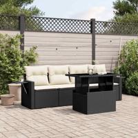 5-delige Loungeset met kussens poly rattan zwart - thumbnail