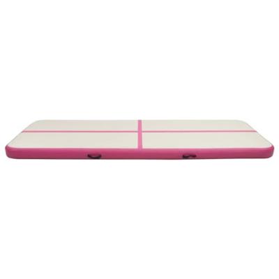 Gymnastiekmat met pomp opblaasbaar 400x100x20 cm PVC roze - thumbnail