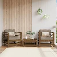 Tuinstoelen 2 st met kussens massief grenenhout honingbruin - thumbnail