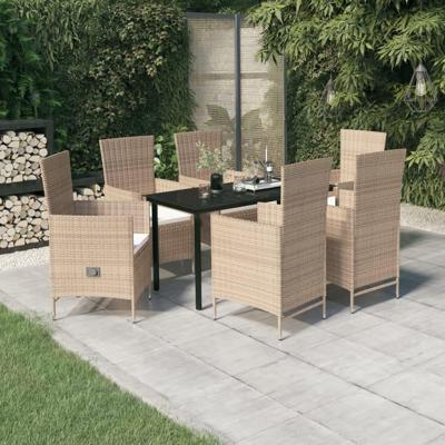 7-delige Tuinset met kussens beige