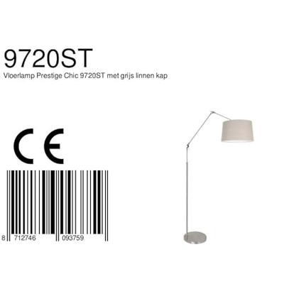 Steinhauer VloerlampGramineus 165cm grijs met linnen grijze kap - 9720ST