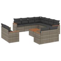 11-delige Loungeset met kussens poly rattan grijs - thumbnail