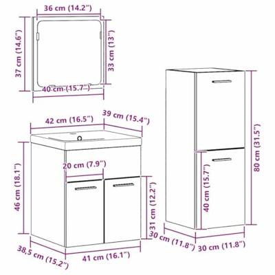 Badkamermeubelset Wandgemonteerd 4 pcs Oud Hout Bewerkt hout