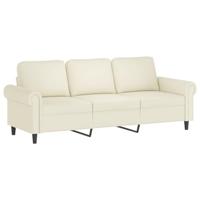 Driezitsbank met voetenbank 180 cm fluweel crèmekleurig - thumbnail