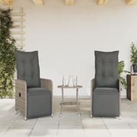 Tuinstoelen 2 st verstelbaar met kussens poly rattan grijs - thumbnail