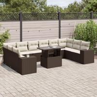 11-delige Loungeset met kussens poly rattan bruin - thumbnail