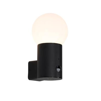 QAZQA Buiten wandlamp zwart met opaal glas met bewegingssensor - Huma QAZQA Buiten wandlamp zwart met opaal glas met bewegingssensor - Huma