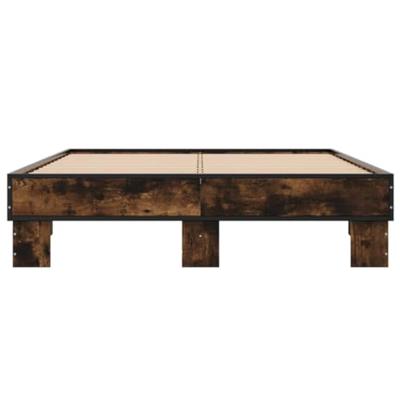 Bedframe bewerkt hout metaal gerookt eikenkleurig 120x200 cm