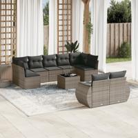 9-delige Loungeset met kussens poly rattan grijs - thumbnail