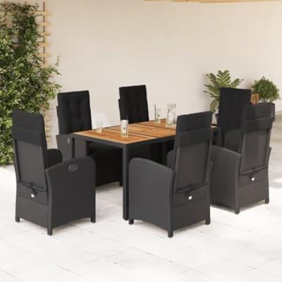 7-delige Tuinset met kussens poly rattan zwart