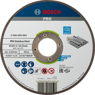 Bosch Accessoires Doorslijpschijf recht Expert for Inox AS 46 T INOX BF, 125 mm, 22,23 mm, 2,0 mm - 1 stuks - 2608600094