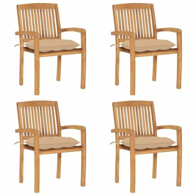 Tuinstoelen stapelbaar 4 st met kussens massief teakhout